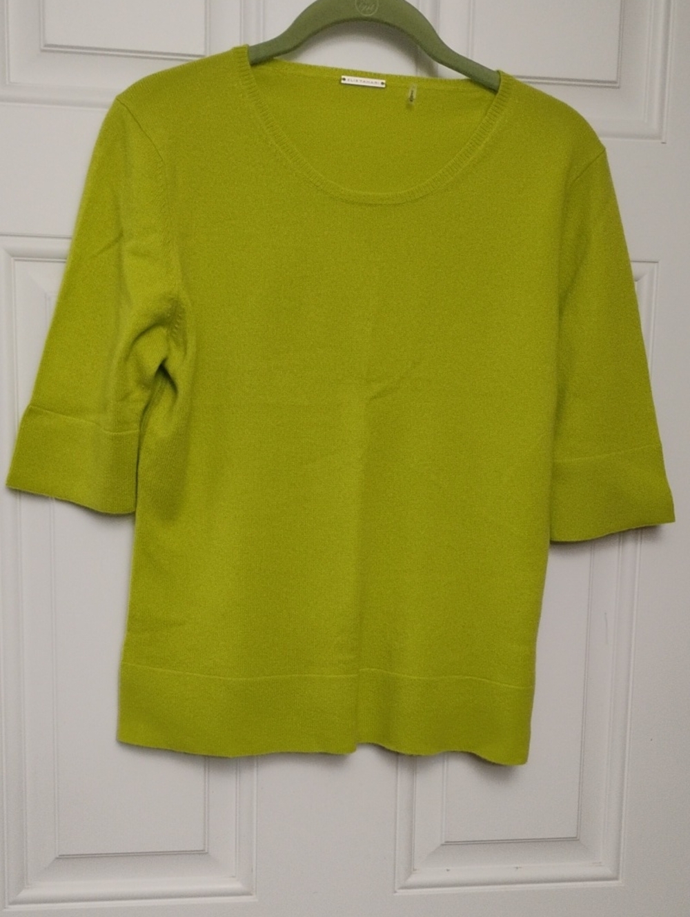 Elie Tahari Lime Green Short Sleeve Crewneck Sweater